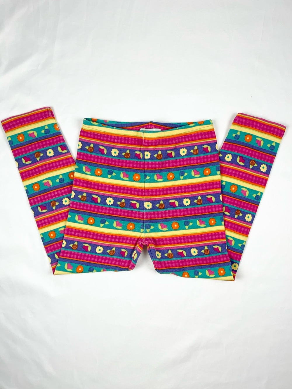 Gymboree 1990s Multicolor Cotton Floral Stripe Leggings Large - Picture 3 of 9